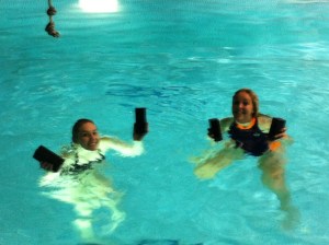 Treading water with bricks - we are very aware that our heads look photo-shopped on!